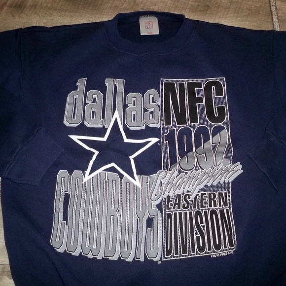 Vintage 1992 Dallas Cowboy NFL Blue Sweatshirt Big Logo Sweater Logo 7 Sz Large - Picture 3 of 9